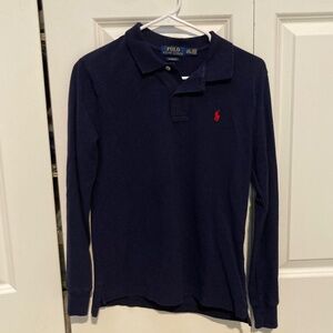 Boys Polo Ralph Lauren navy cotton mesh long sleeve Polo Shirt Large (14-16)